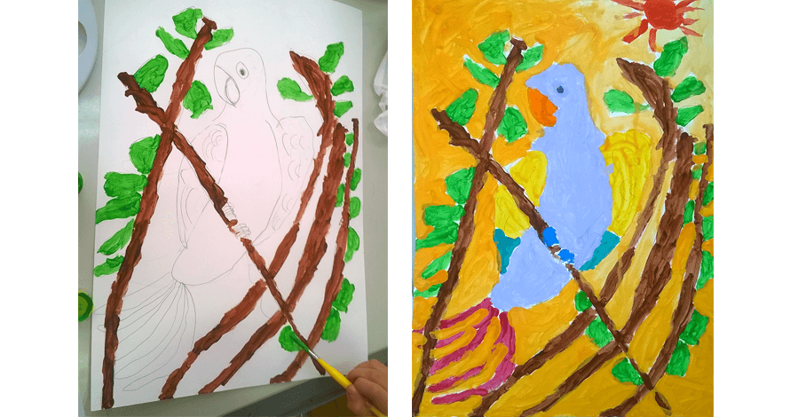 curso pintura arte crianças arara natureza