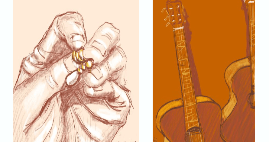desenho digital mão com brinco violão com photoshop