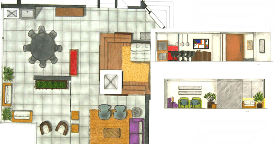 técnico em design de interiores planta apartamento decorada